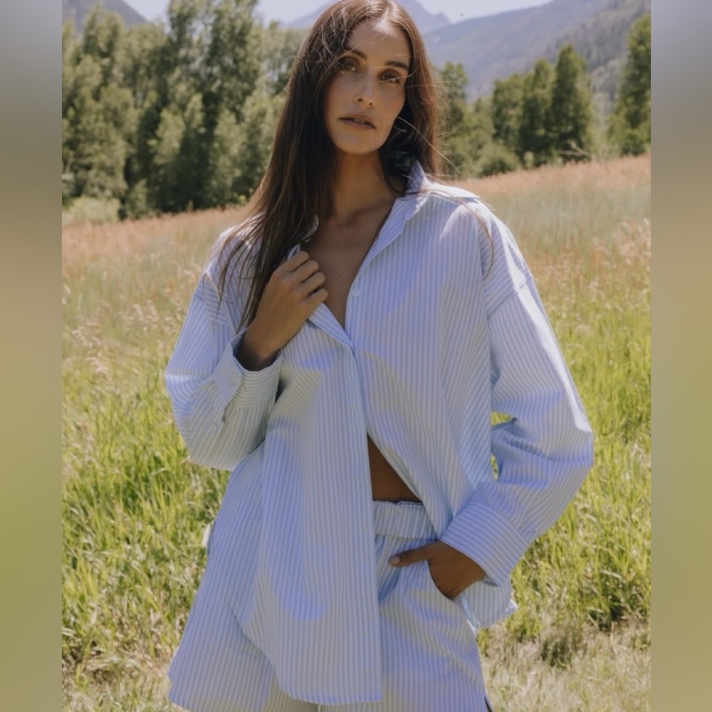 Daily Drills Oversized Button Down-Lakeday & White Stripe